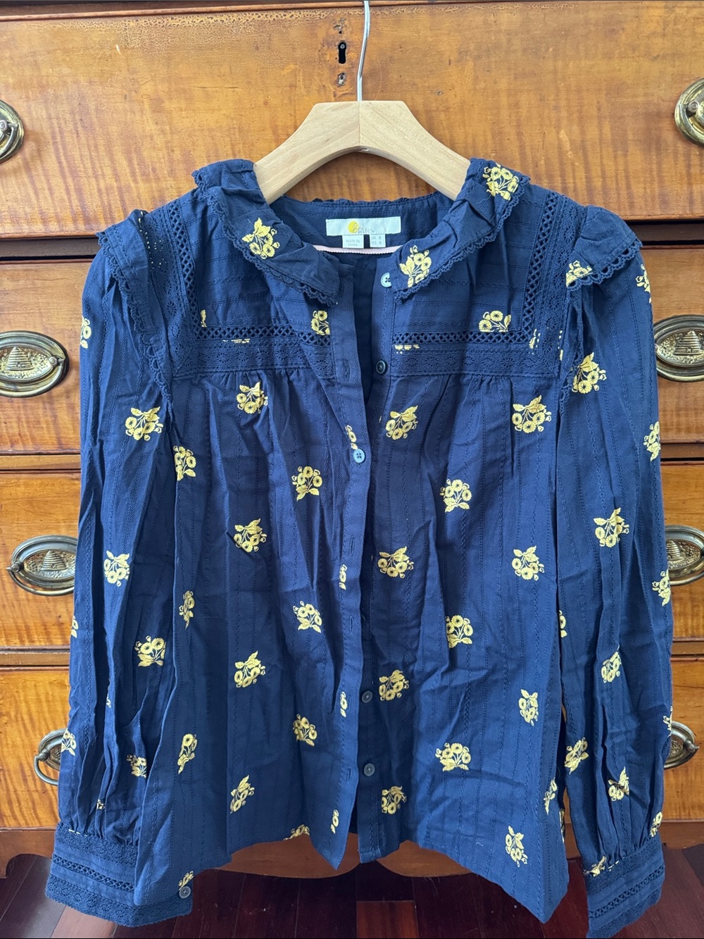 Boden Women's Navy Blue Floral Button-Front Blouse - Yellow Print